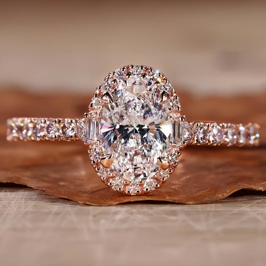 10K Gold Lab Grown Diamond CVD 1.5CT Oval-Cut Halo Half Etrenity Engagement Ring