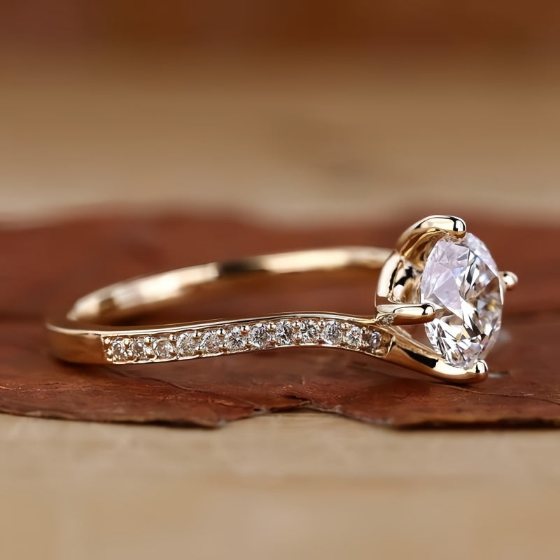 10K Gold Lab Grown Diamond CVD 2CT Round-Cut Women Vintage Art Deco Bridal Promise Ring