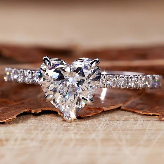 10K Gold Lab Grown Diamond CVD 2CT Heart-Cut Fancy Simple and Stylish Engagement Ring