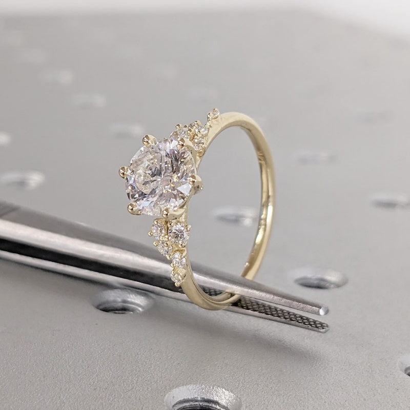 14K Gold Lab Grown Diamond CVD 3CT Round-Cut Six Prong Vintage Royal Style Promise Ring