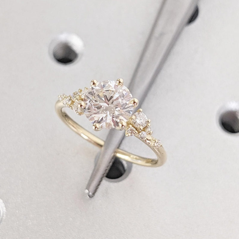 14K Gold Lab Grown Diamond CVD 3CT Round-Cut Six Prong Vintage Royal Style Promise Ring
