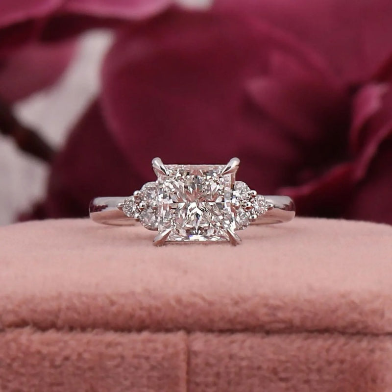 14K Gold Lab Grown Diamond CVD 2CT Princess-Cut Unique Wedding Bridal Promise Ring