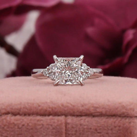 14K Gold Lab Grown Diamond CVD 2CT Princess-Cut Unique Wedding Bridal Promise Ring