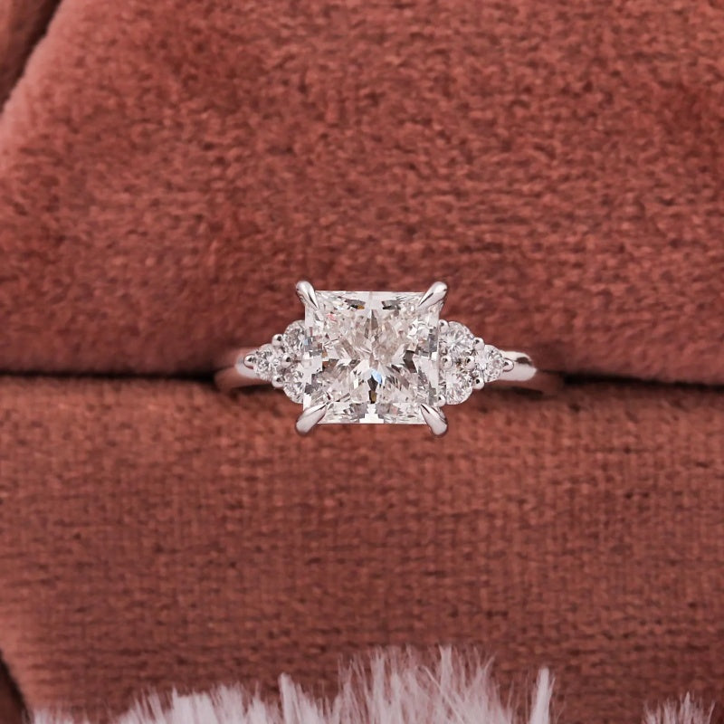 14K Gold Lab Grown Diamond CVD 2CT Princess-Cut Unique Wedding Bridal Promise Ring