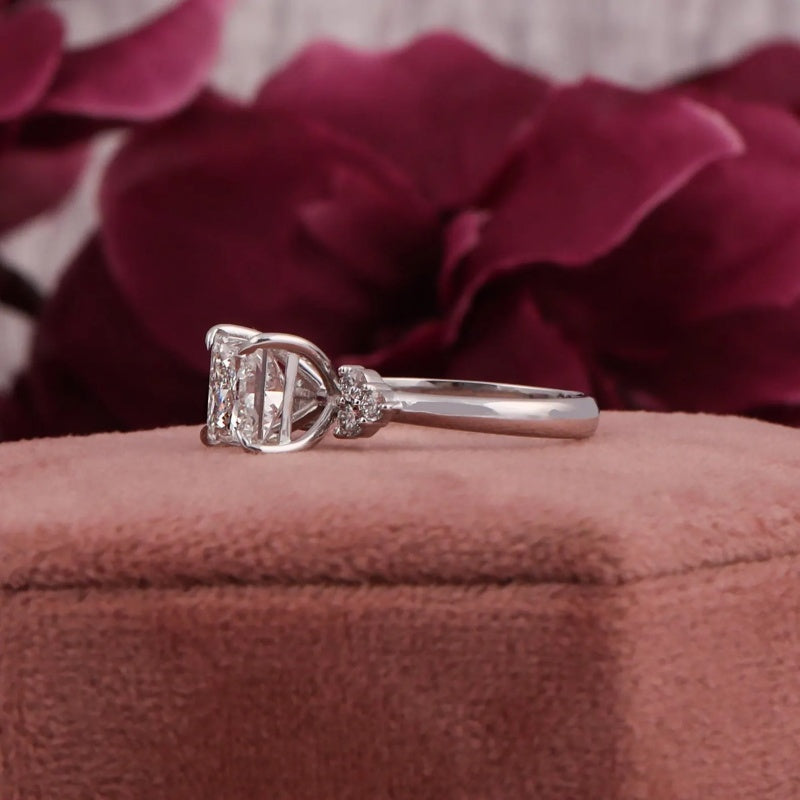 14K Gold Lab Grown Diamond CVD 2CT Princess-Cut Unique Wedding Bridal Promise Ring