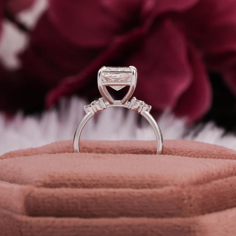 14K Gold Lab Grown Diamond CVD 2CT Princess-Cut Unique Wedding Bridal Promise Ring