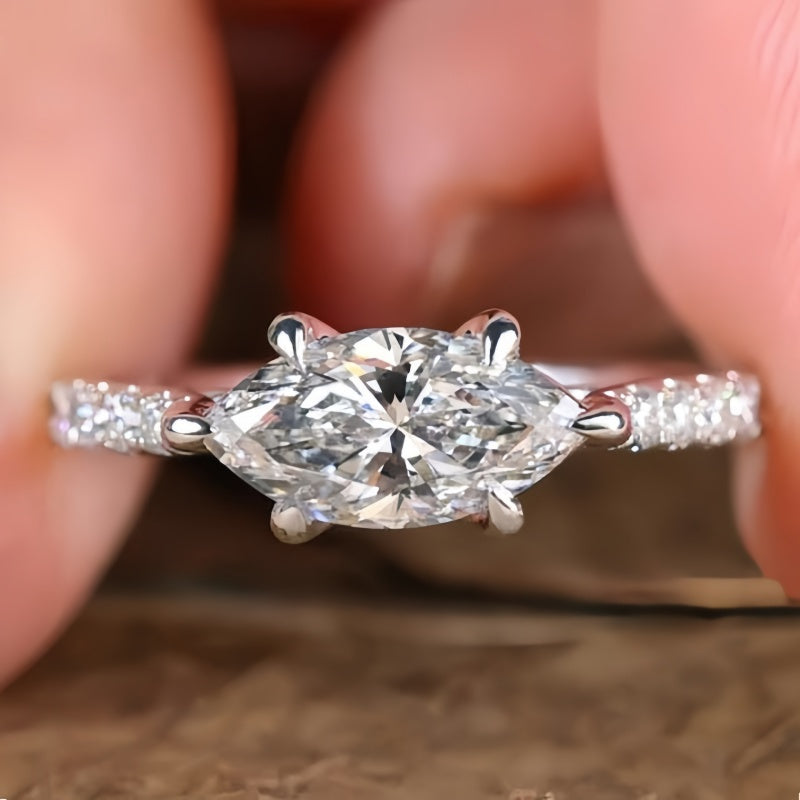 10K Gold Lab Grown Diamond CVD 1CT Marquise-Cut Six Prong Promise Ring Anniversary Gift for Her