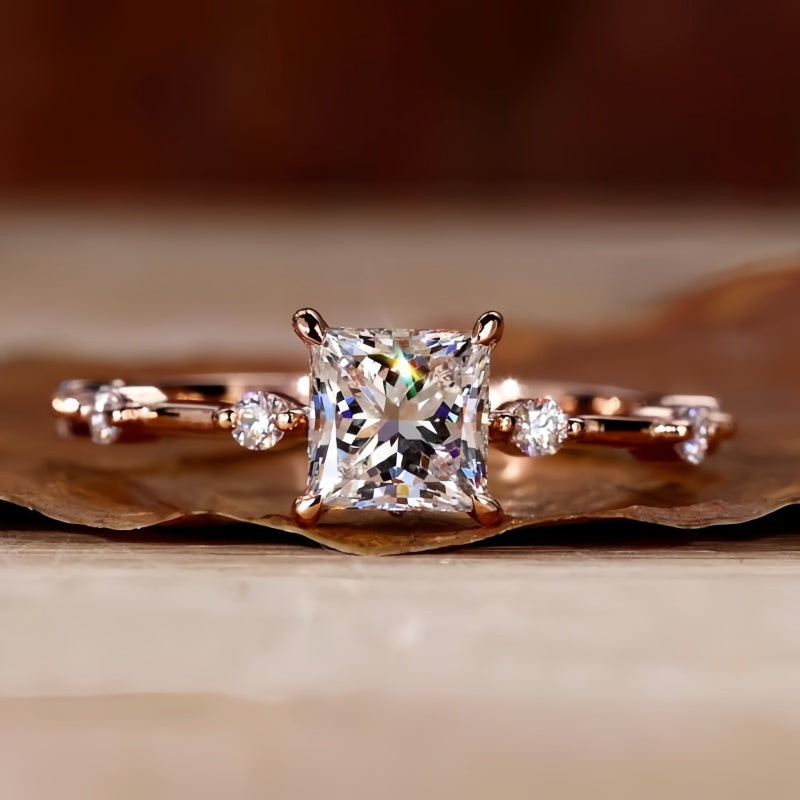 10K Gold Lab Grown Diamond CVD 1CT Princess-Cut Vintage Style Engagement Ring