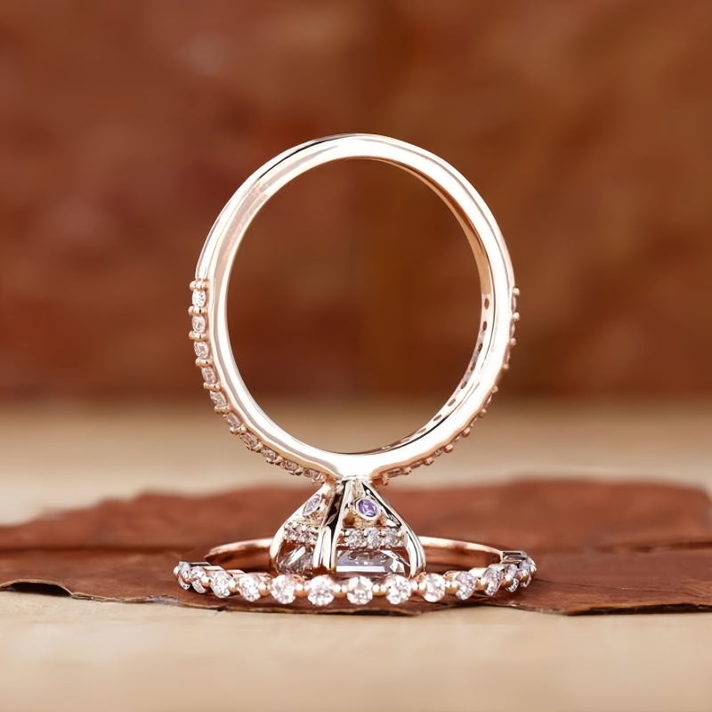 10K Gold Lab Grown Diamond CVD 1CT Princess-Cut Dainty Promise Ring Set Christmas Gift