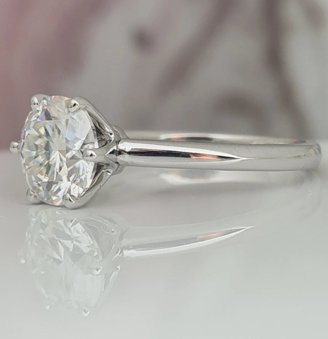 14K Gold Lab Grown Diamond CVD 2CT Round-Cut Six Prong Classic Design Promise Ring Ring