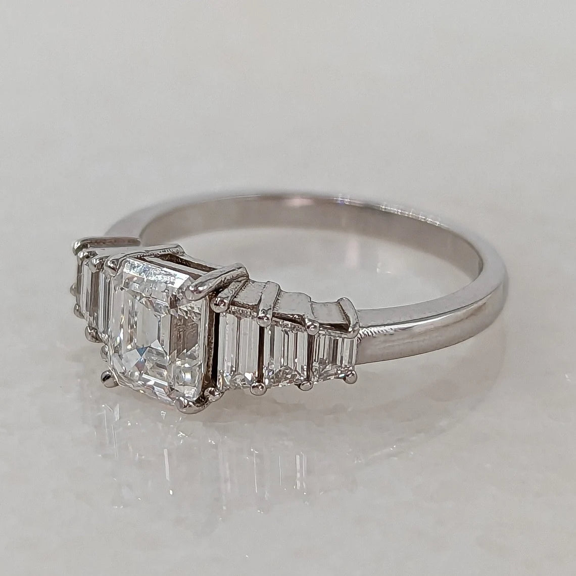 14K Gold Lab Grown Diamond CVD 2CT Emerald-Cut Five Stone Promise Ring For Daily Wear