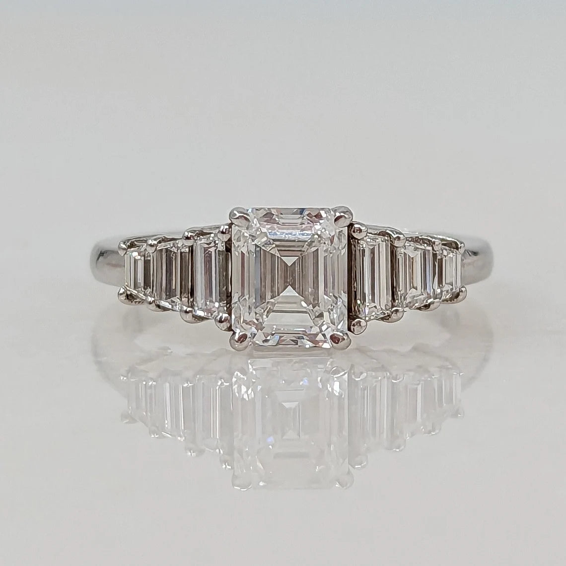 14K Gold Lab Grown Diamond CVD 2CT Emerald-Cut Five Stone Promise Ring For Daily Wear