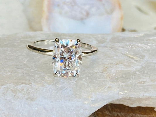 10K Gold Lab Grown Diamond CVD 2CT Elongated Cushion Engagement Ring