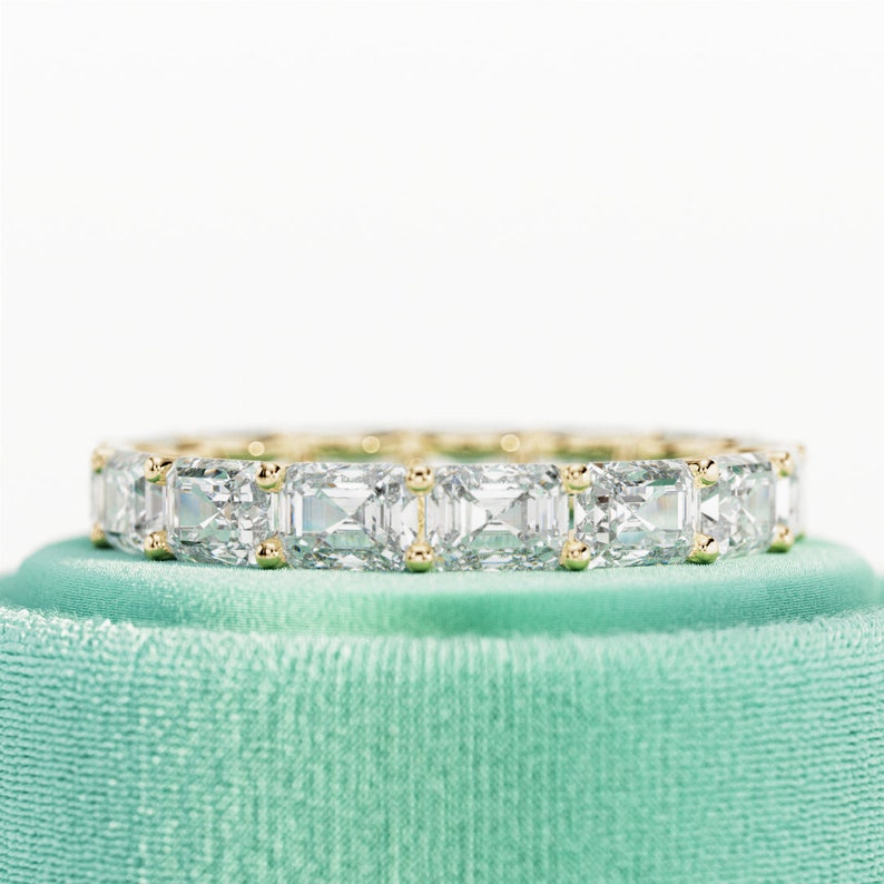 10K Gold Lab Grown Diamond CVD 4.5CT Emerald-Cut  U Shape Full Eternity Band