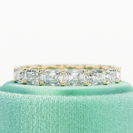 10K Gold Lab Grown Diamond CVD 4.5CT Emerald-Cut  U Shape Full Eternity Band