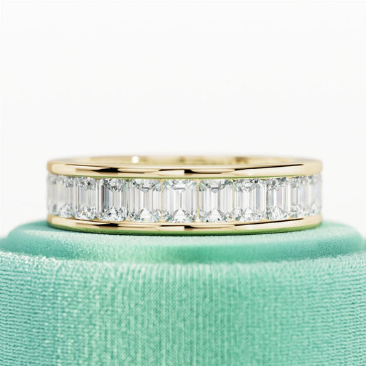 10K Gold Lab Grown Diamond CVD 3CT Emerald-Cut Channel Set Unique Wedding Band