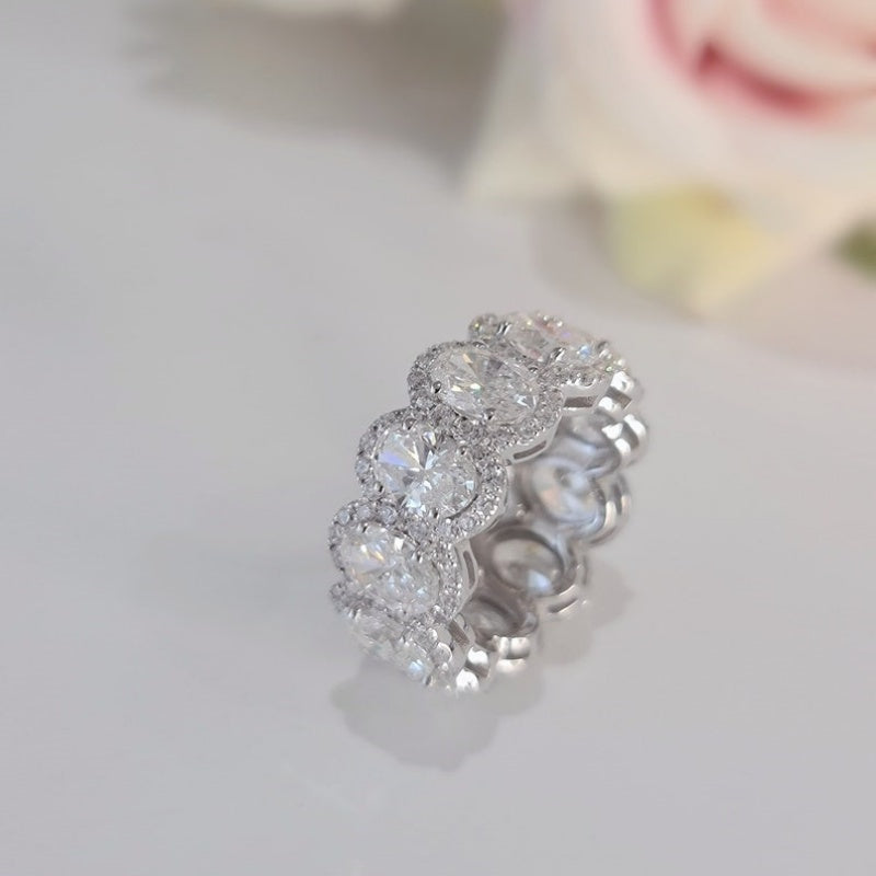 10K Gold Lab Grown Diamond CVD 7.7CT Oval-Cut Halo Eternity Wedding Band