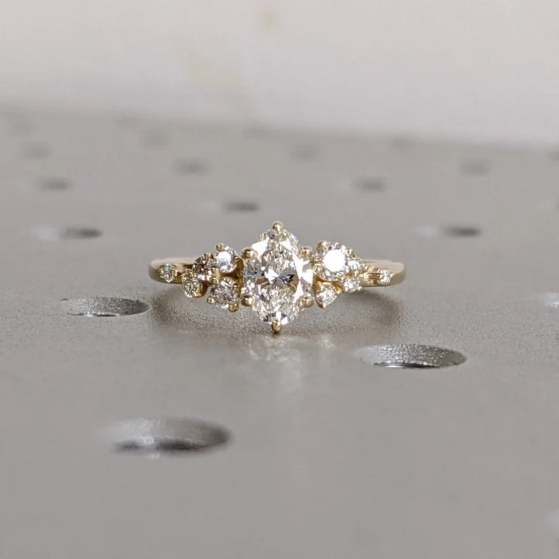 10K Gold Lab Grown Diamond CVD 2CT Oval-Cut Unique Snowdrift 6 Prongs Engagement Ring