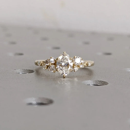 10K Gold Lab Grown Diamond CVD 2CT Oval-Cut Unique Snowdrift 6 Prongs Engagement Ring