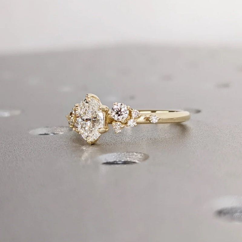 10K Gold Lab Grown Diamond CVD 2CT Oval-Cut Unique Snowdrift 6 Prongs Engagement Ring