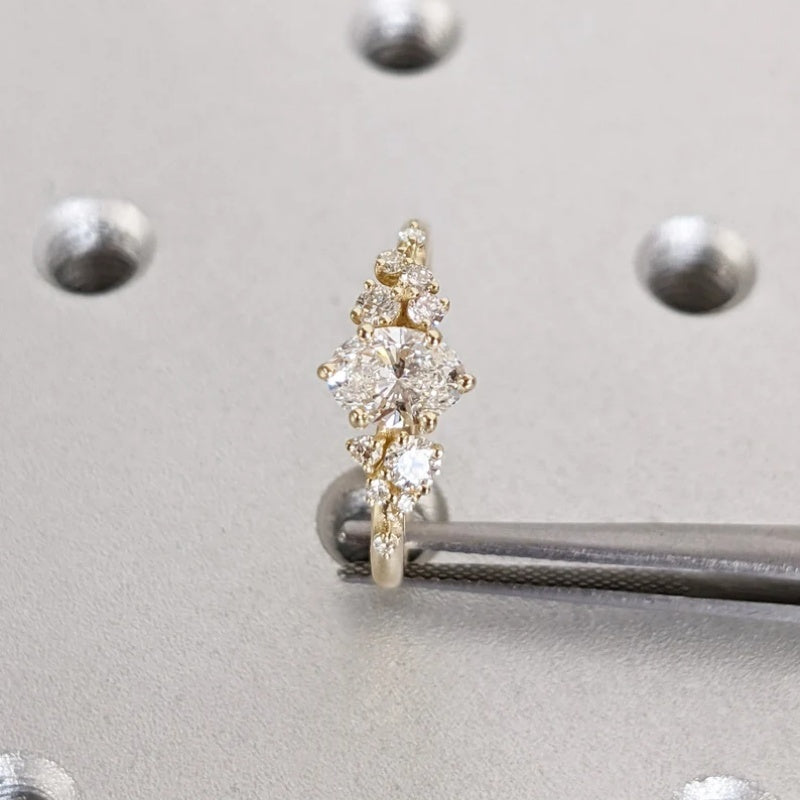 10K Gold Lab Grown Diamond CVD 2CT Oval-Cut Unique Snowdrift 6 Prongs Engagement Ring