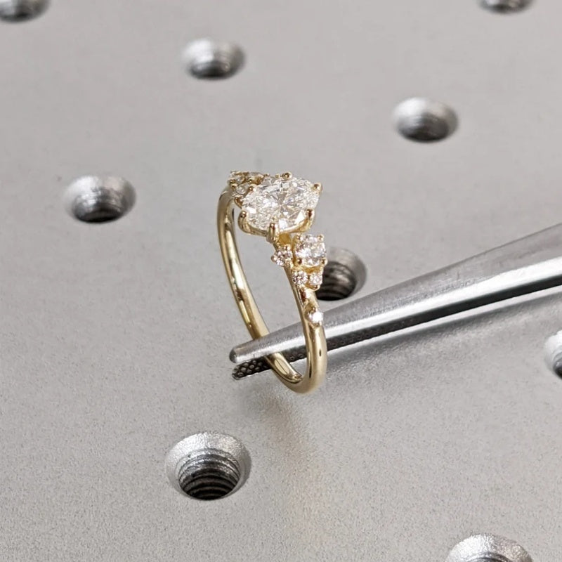 10K Gold Lab Grown Diamond CVD 2CT Oval-Cut Unique Snowdrift 6 Prongs Engagement Ring