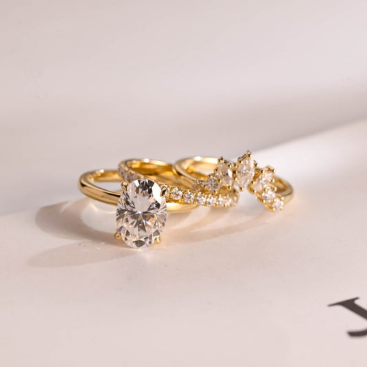 18k Glod Lab Grown Diamond CVD 2CT Oval-Cut Wedding Band Set 3 PICS