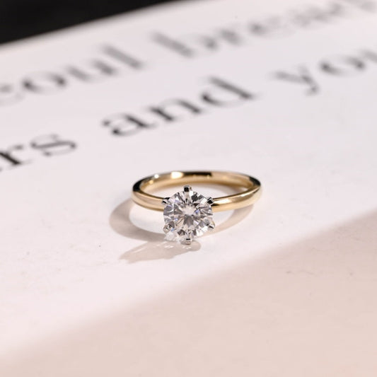 18k Gold Lab Grown Diamond CVD 3CT Round-Cut 6 Prong Classic Ring