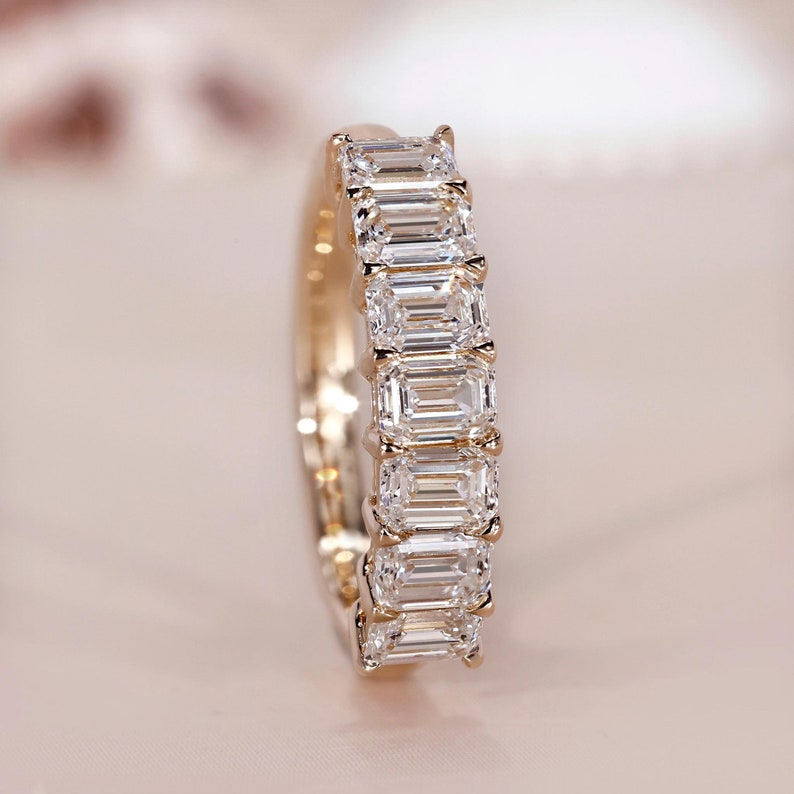10K Gold Lab Grown Diamond CVD 3.5CT Emerald-Cut Seven Stone Classic Wedding Band