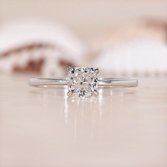 10K Gold Lab Grown Diamond CVD 1.5CT Cushion-Cut Minimalist Anniversary Ring For Gift