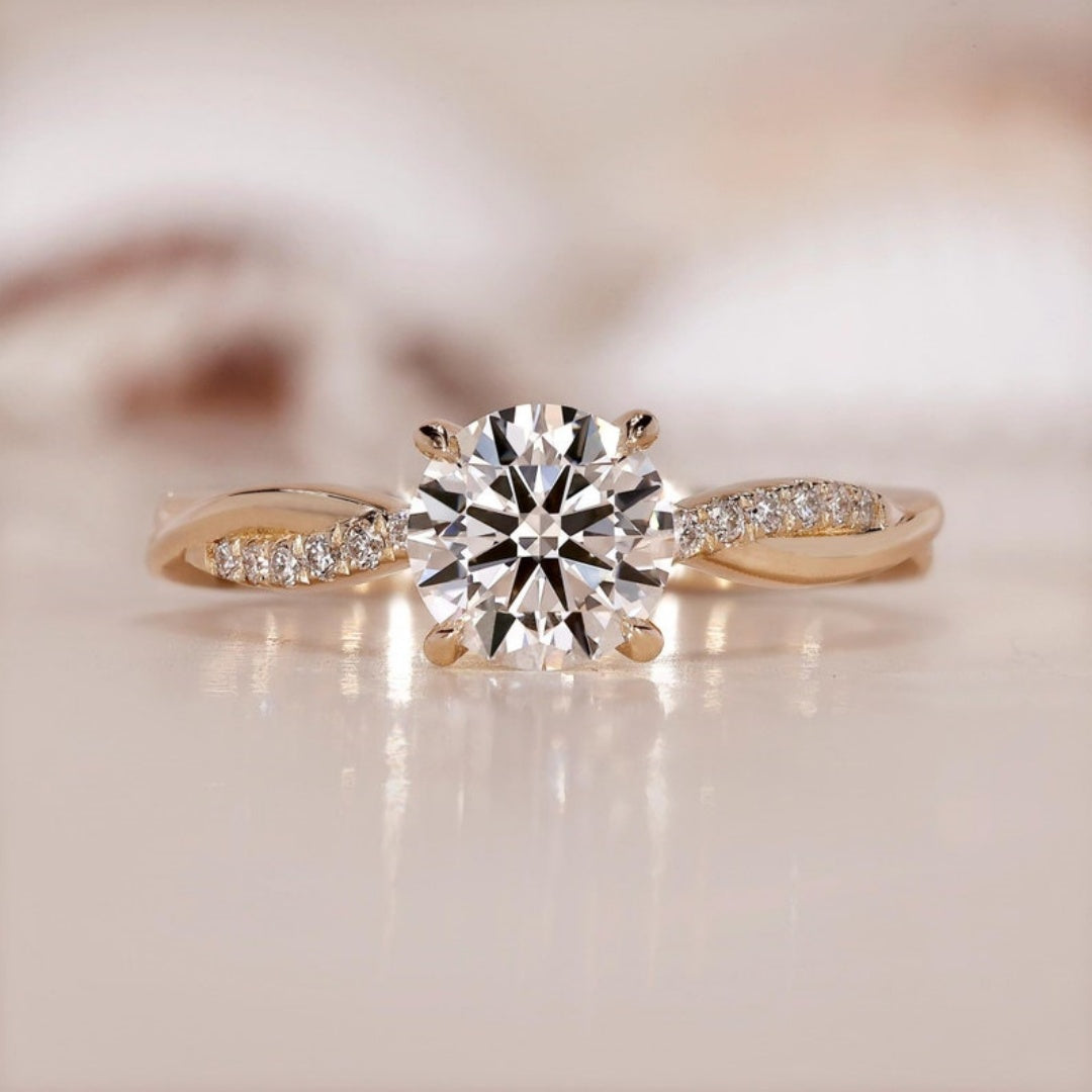 10K Gold Lab Grown Diamond CVD 1CT Round-Cut Twisted Band Engagement Ring