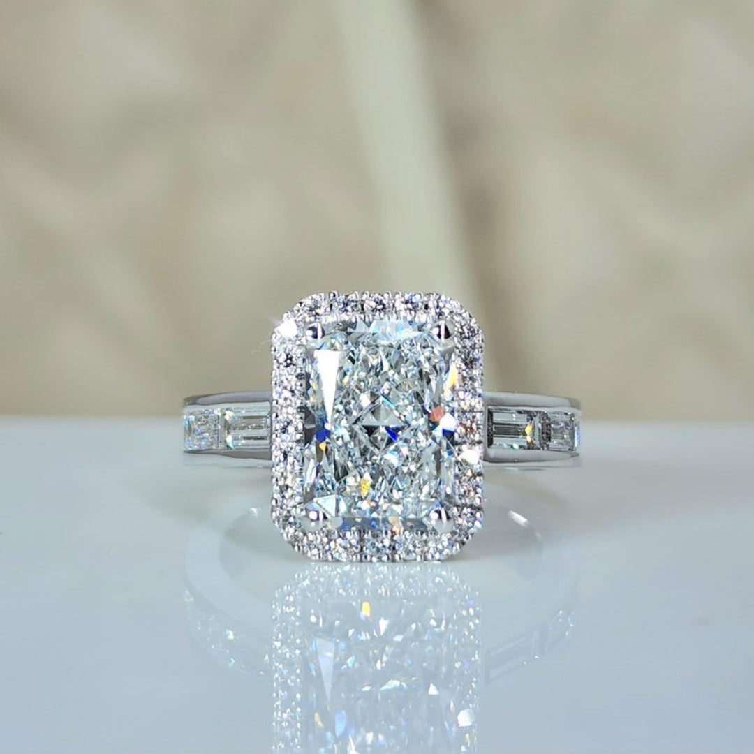 10K Gold Lab Grown Diamond CVD 2.5CT Radiant-Cut Halo Engagement Ring Birthday Gift