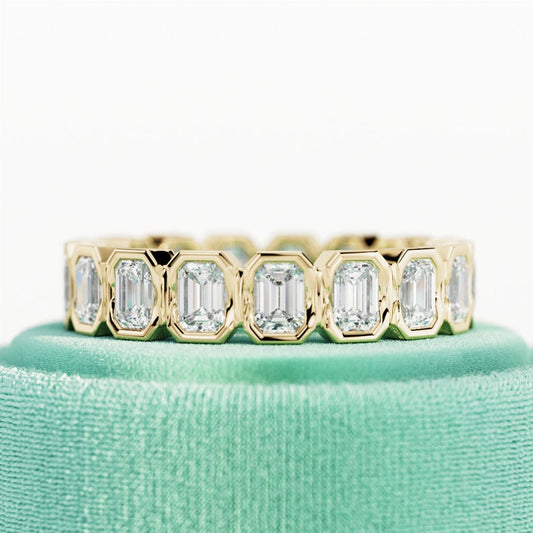 10K Gold Lab Grown Diamond CVD 2CT Emerald-Cut Unique Art Deco Full Eternity Band