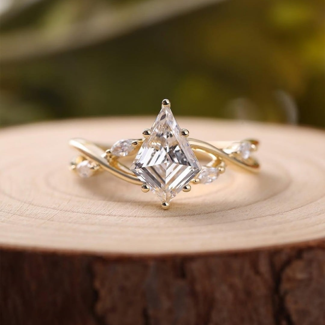 18K Gold Lab Grown Diamond CVD 1.5CT Kite-Cut Criss Cross Pave Stackable Ring For Her