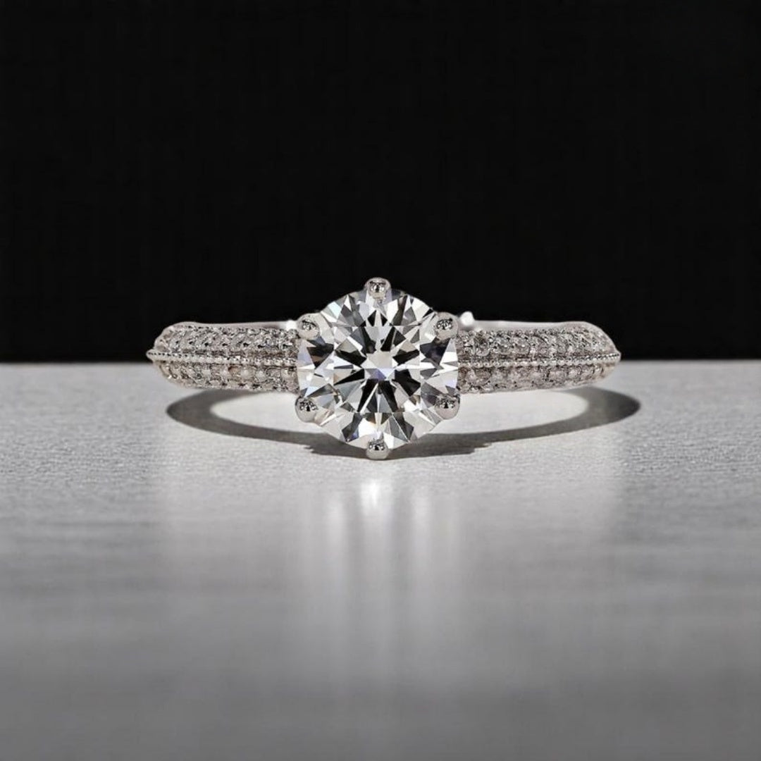 14K Gold Lab Grown Diamond CVD 3CT Round-Cut Six Prong Promise Ring
