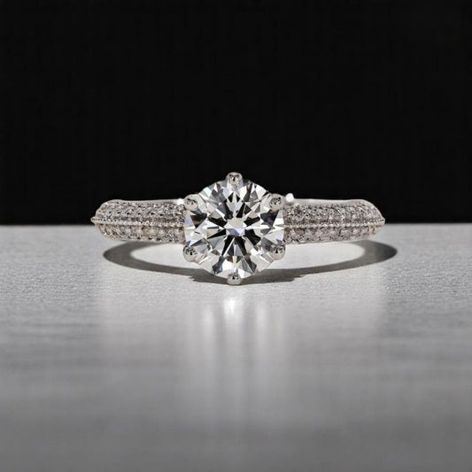 14K Gold Lab Grown Diamond CVD 3CT Round-Cut Six Prong Promise Ring