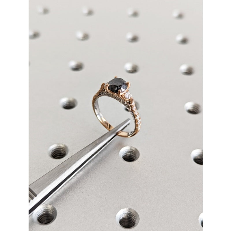 18k Gold Natural Salt Stone 1CT Round-Cut Two Tone Half Eternity Promise Ring