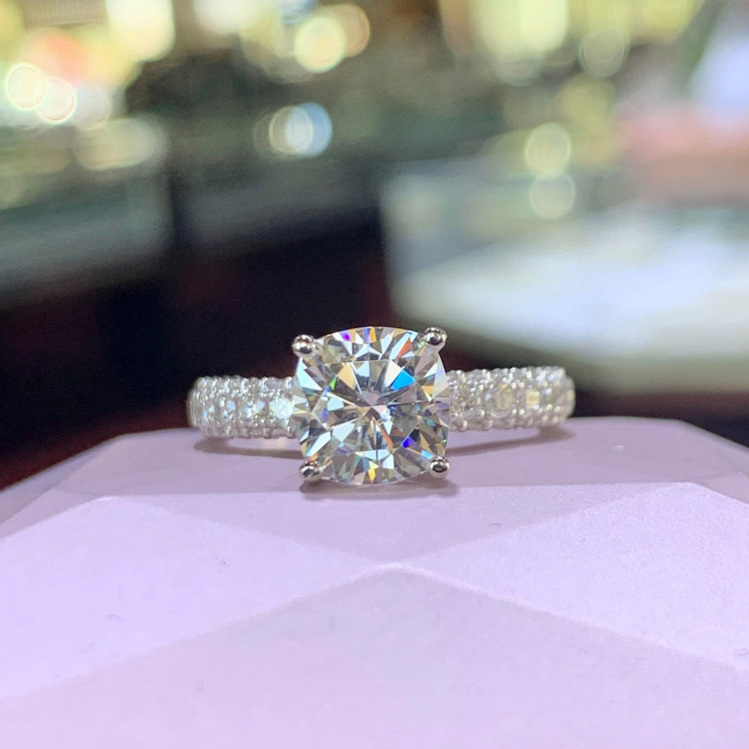 14K Gold Lab Grown Diamond CVD 3CT Round-Cut Four Prong Half Eternity Anniversary Ring