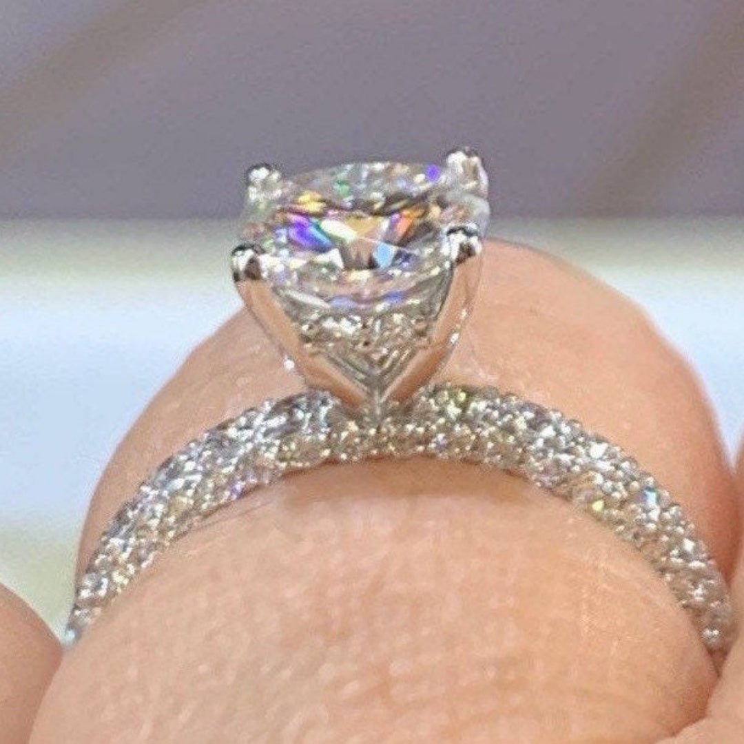 14K Gold Lab Grown Diamond CVD 3CT Round-Cut Four Prong Half Eternity Anniversary Ring