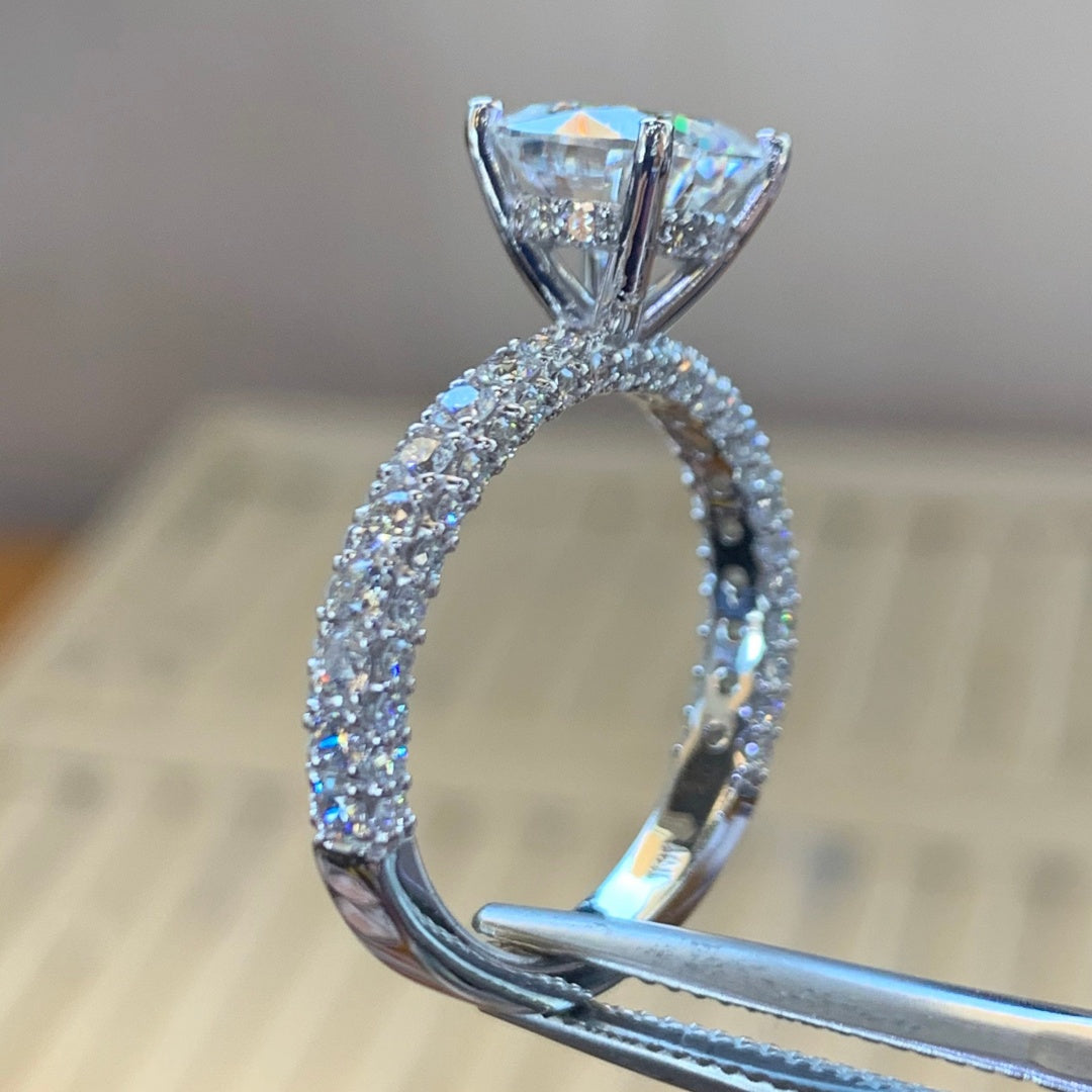 14K Gold Lab Grown Diamond CVD 3CT Round-Cut Four Prong Half Eternity Anniversary Ring
