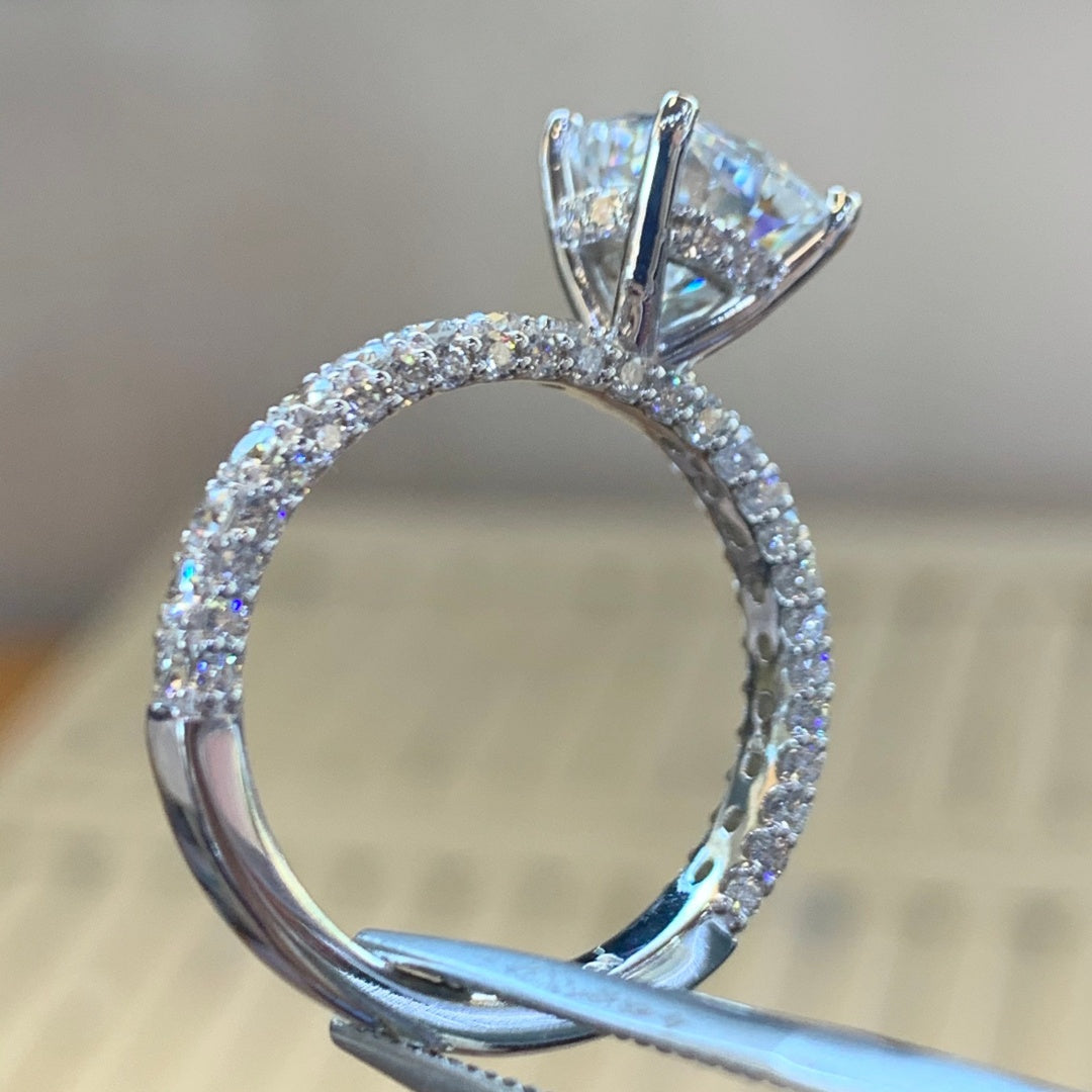 14K Gold Lab Grown Diamond CVD 3CT Round-Cut Four Prong Half Eternity Anniversary Ring