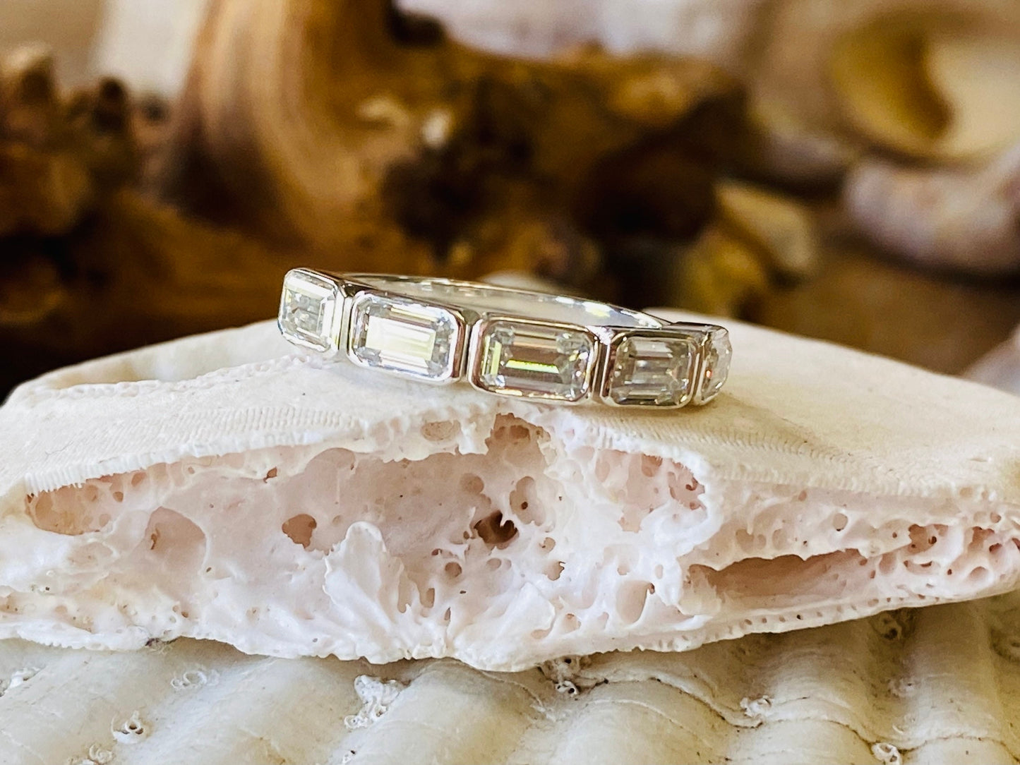 10K Gold Lab Grown Diamond CVD 1CT Emerald-Cut 5 Stone Bezel Engagement Ring