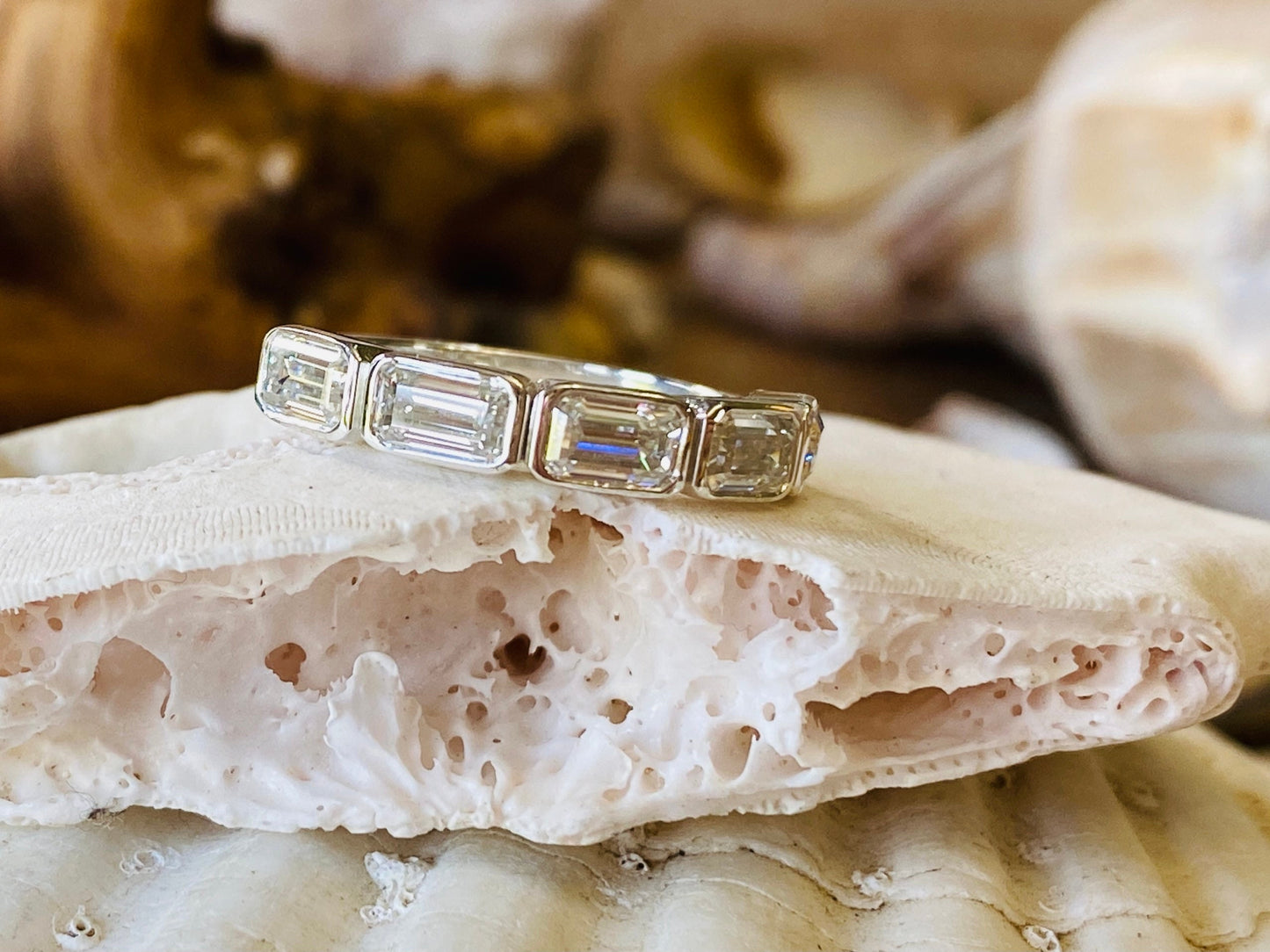 10K Gold Lab Grown Diamond CVD 1CT Emerald-Cut 5 Stone Bezel Engagement Ring