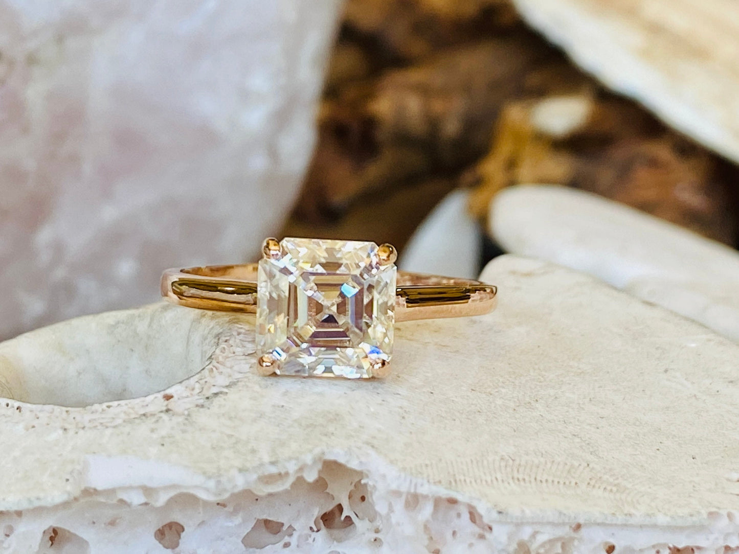 14K Gold Lab Grown Diamond CVD 2CT Asscher-Cut Cathedral Design Engagement Ring