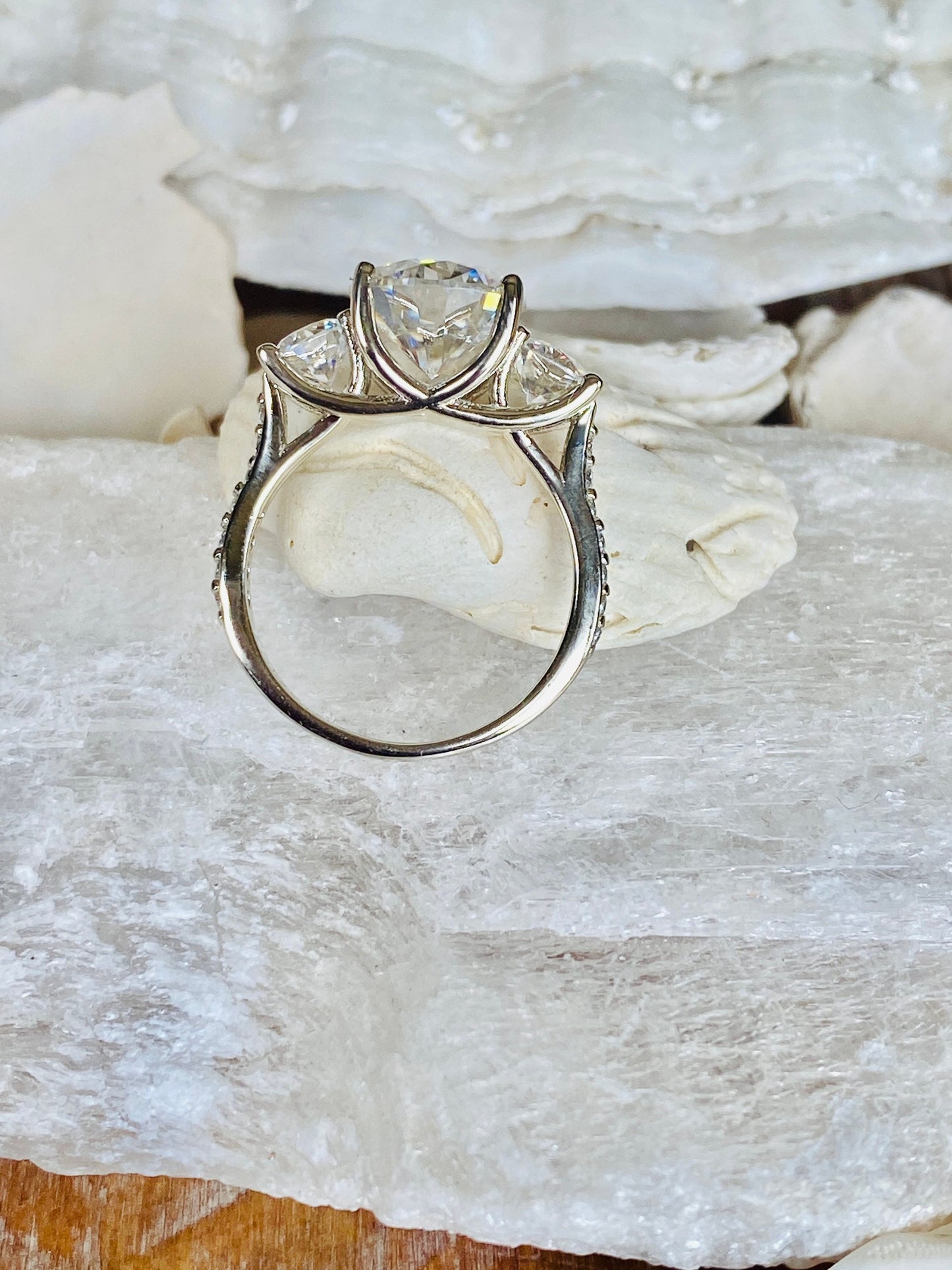 14K Gold Lab Grown Diamond CVD 3CT Round-Cut Three Stone Engagement Ring Set