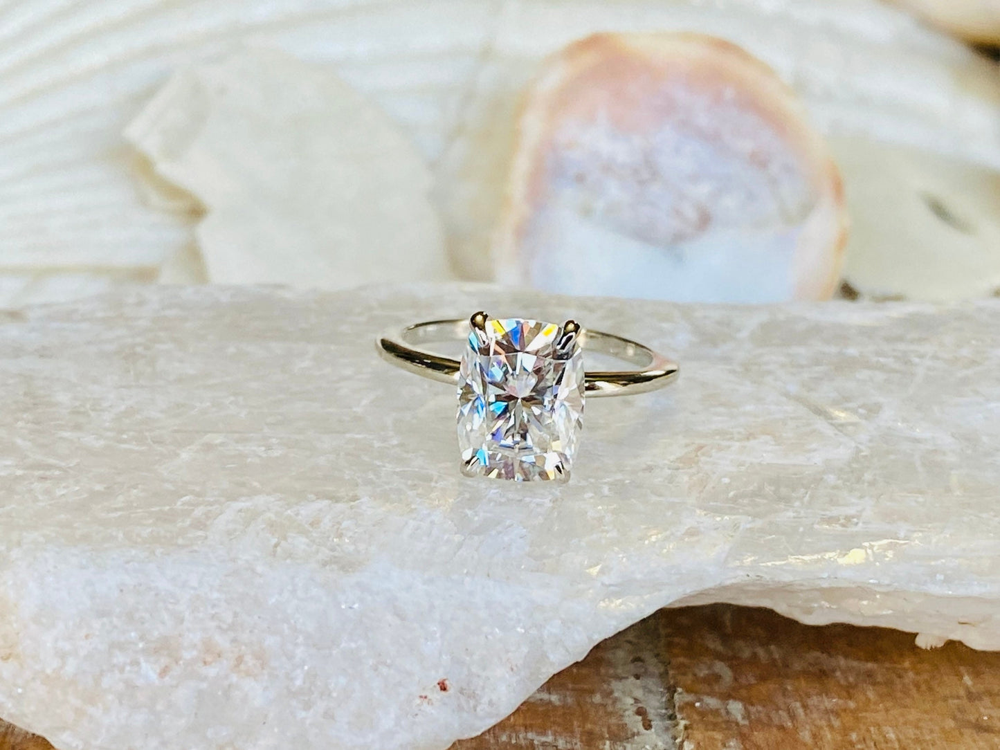 10K Gold Lab Grown Diamond CVD 2CT Elongated Cushion Engagement Ring