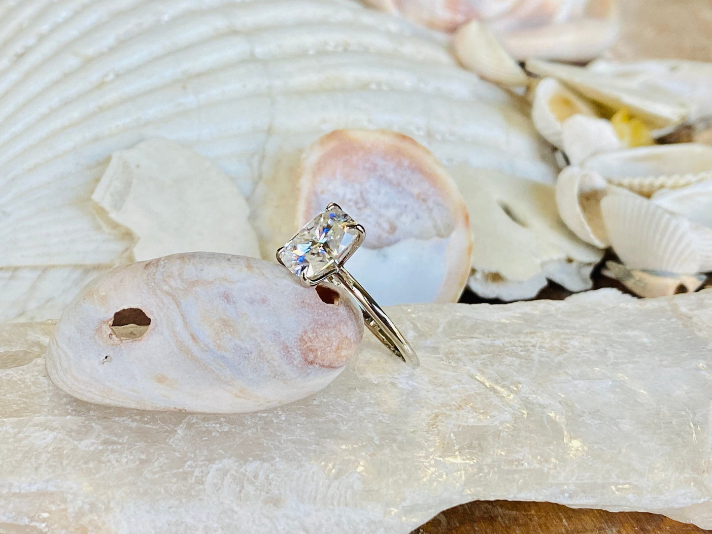 10K Gold Lab Grown Diamond CVD 2CT Elongated Cushion Engagement Ring