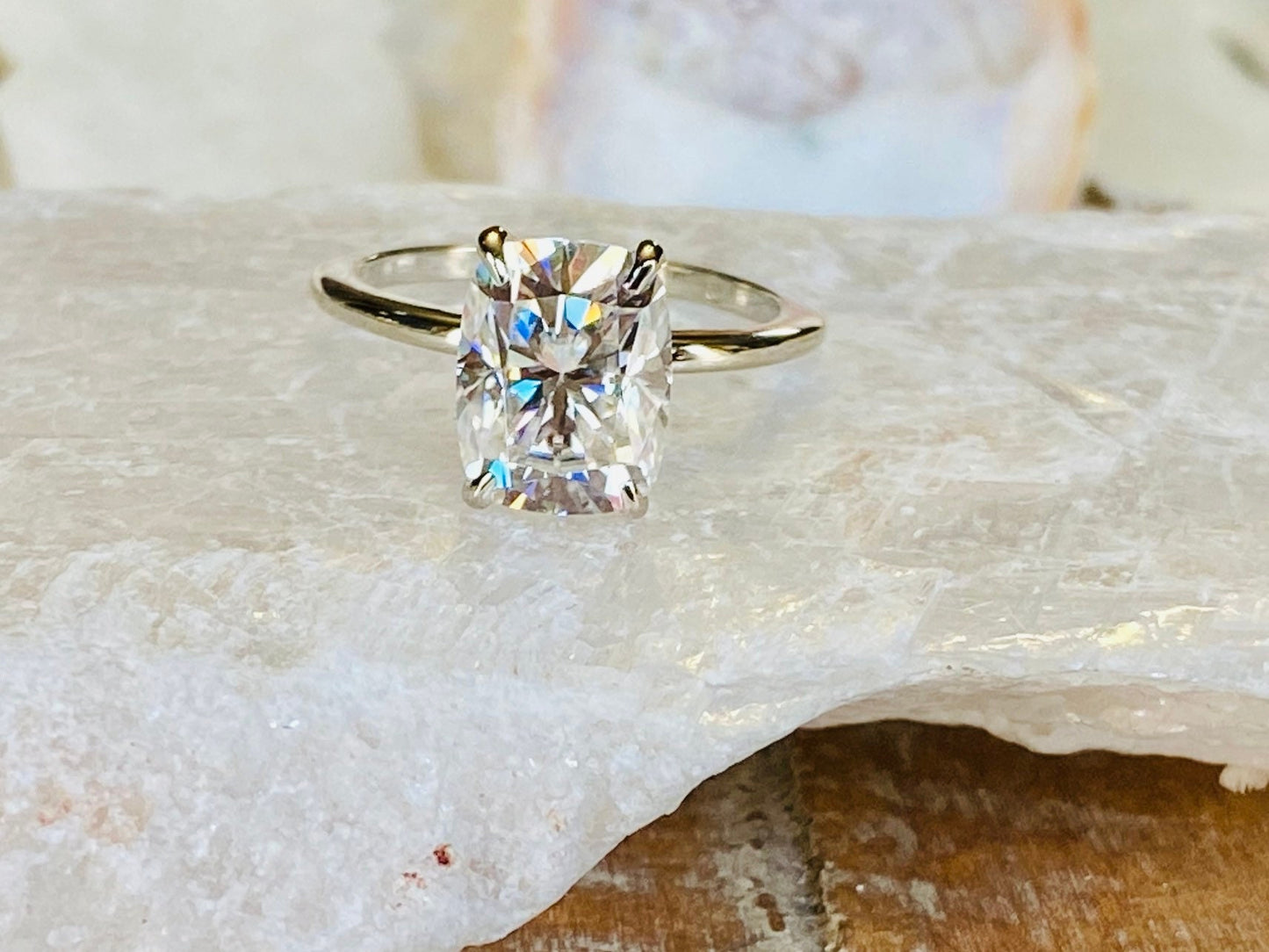 10K Gold Lab Grown Diamond CVD 2CT Elongated Cushion Engagement Ring