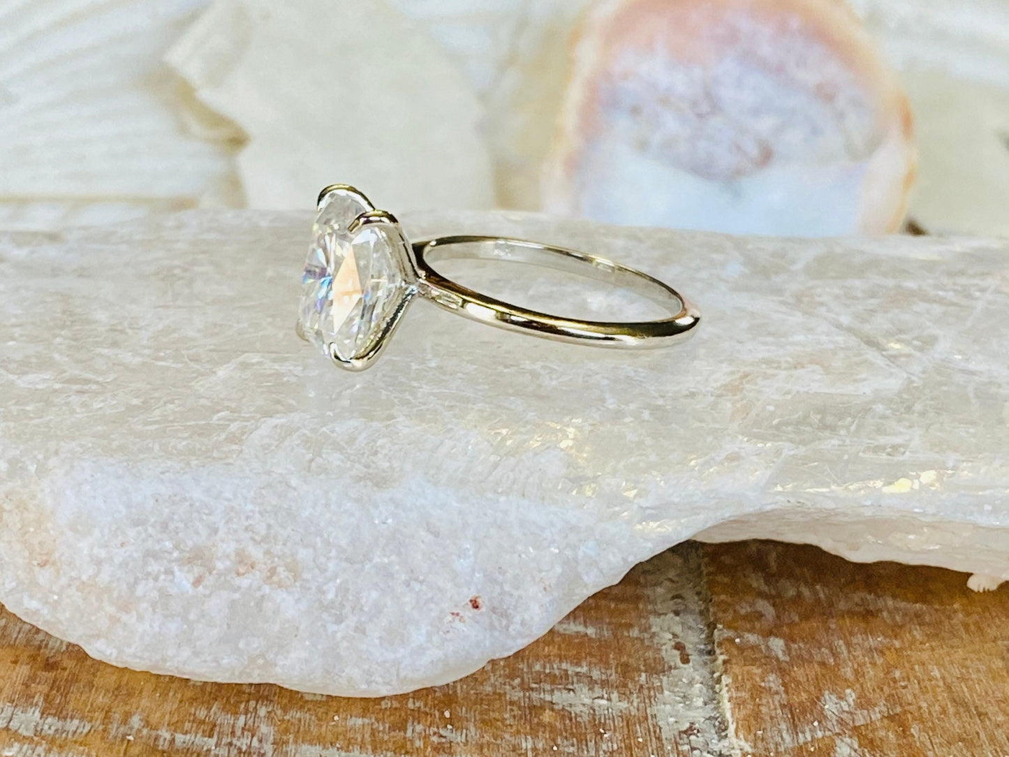 10K Gold Lab Grown Diamond CVD 2CT Elongated Cushion Engagement Ring