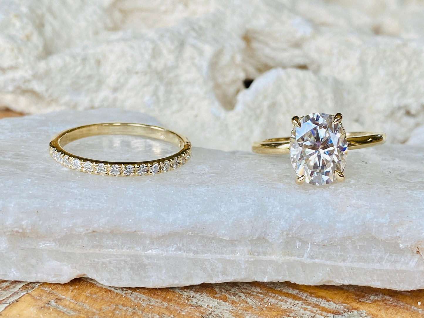 18k Gold Lab Grown Diamond CVD 3CT Oval-Cut Hidden Halo Engagement Ring, Bridal Set